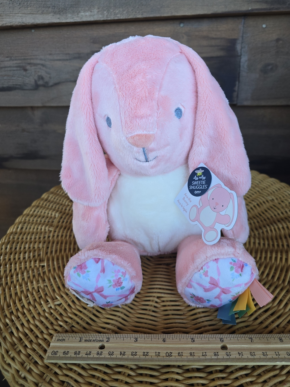 NWT Itzy Ritzy Ana The Pink Bunny Plush with Floral Paw Accents